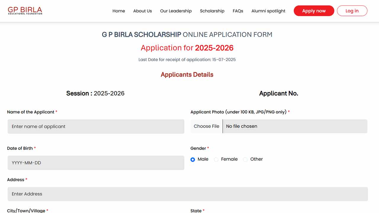 GP Birla Scholarship Application Form Fill Up Process 2025