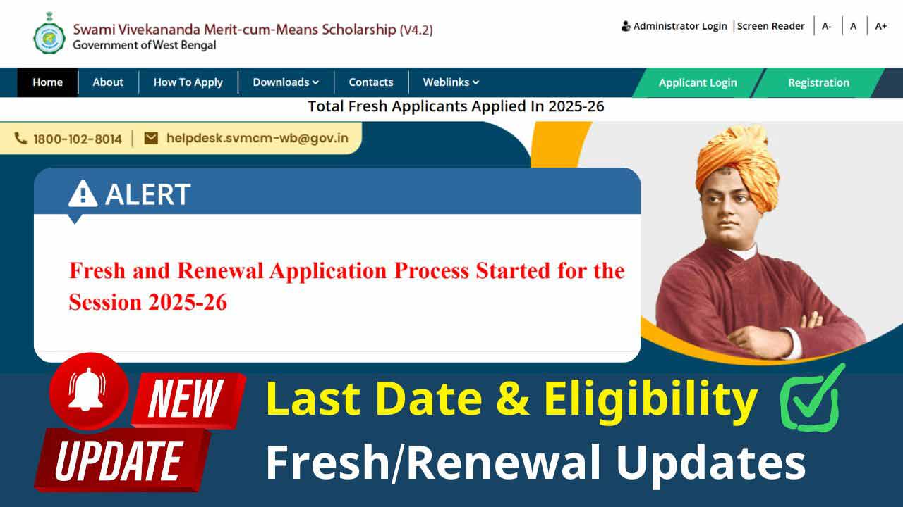 Swami Vivekananda Scholarship SVMCM 2025-26 Application Started